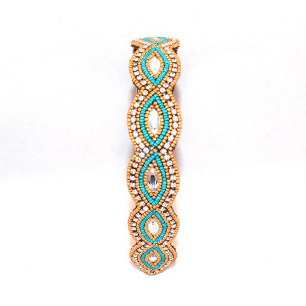 Gold and Turquoise oval beaded Hat Band 
