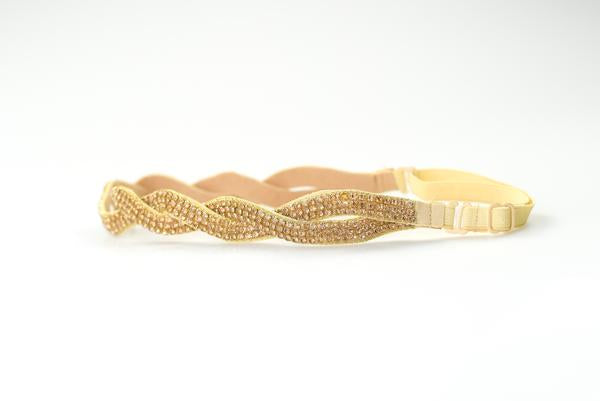 Twisted gold headband with adjustable strap