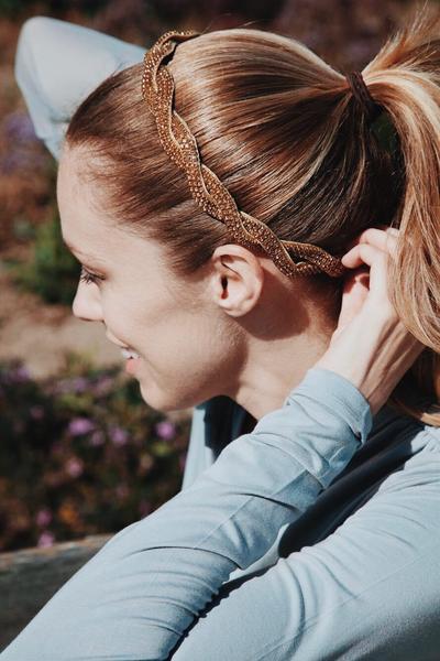 Twisted braid gold headband for ponytail