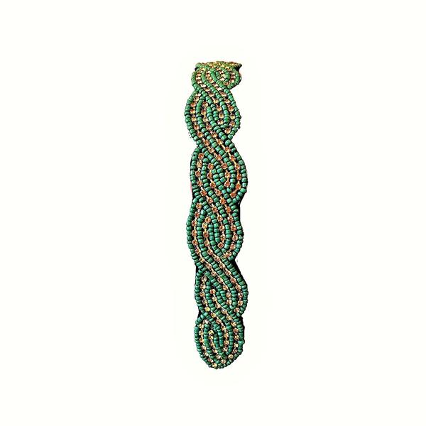 green beaded headband with adjustble elastic strap