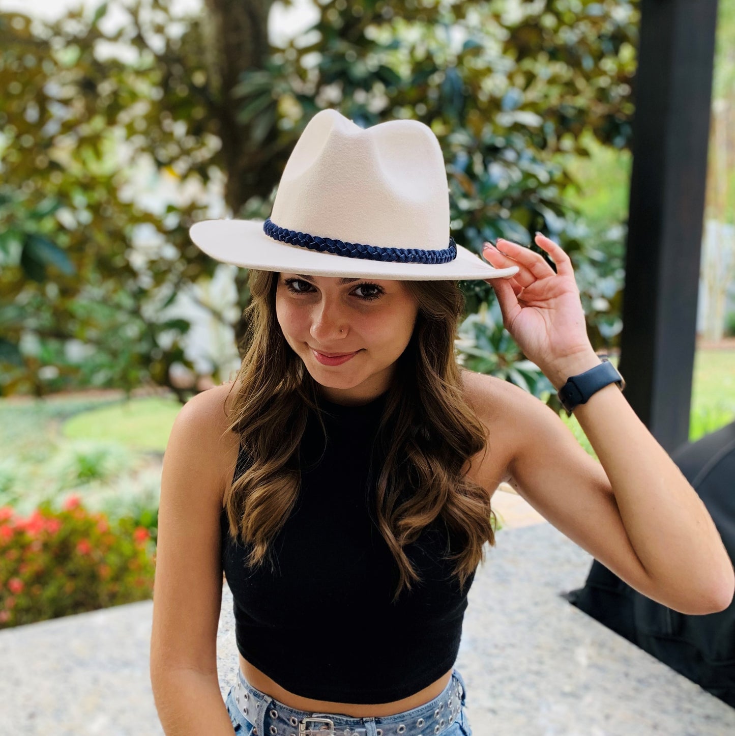 Navy Blue Braided Leather Headband