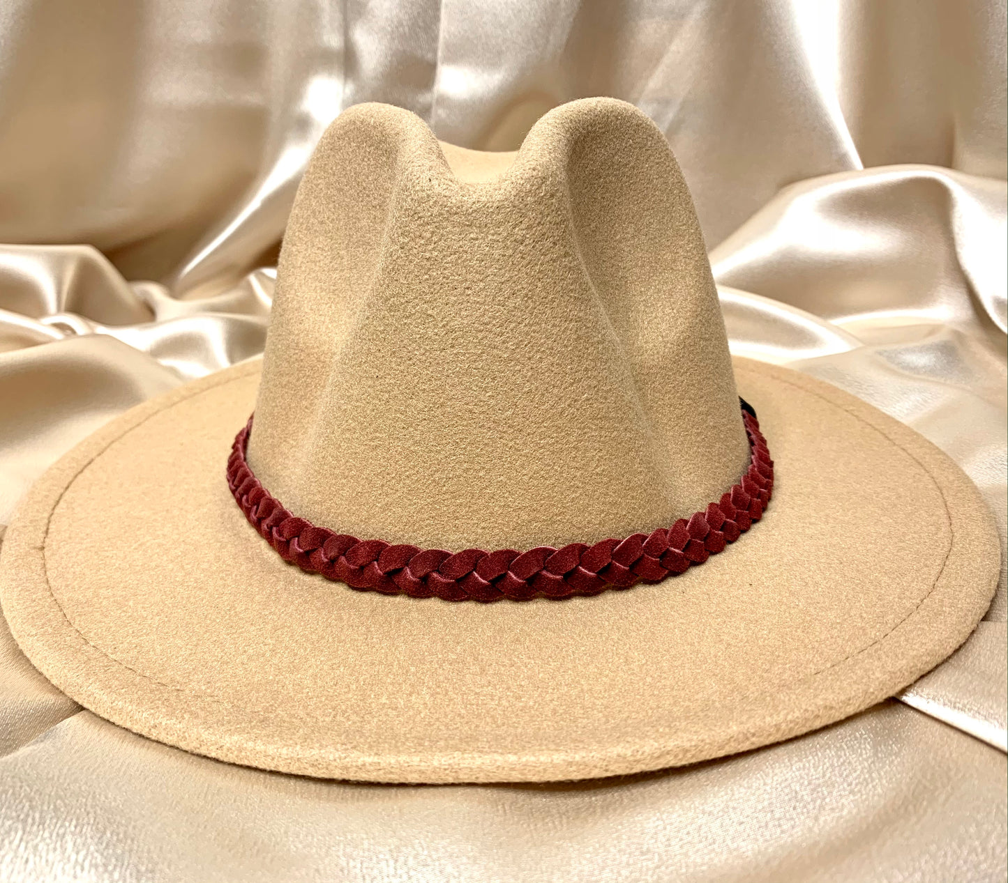 Red Burgundy Braided Leather Hat Band