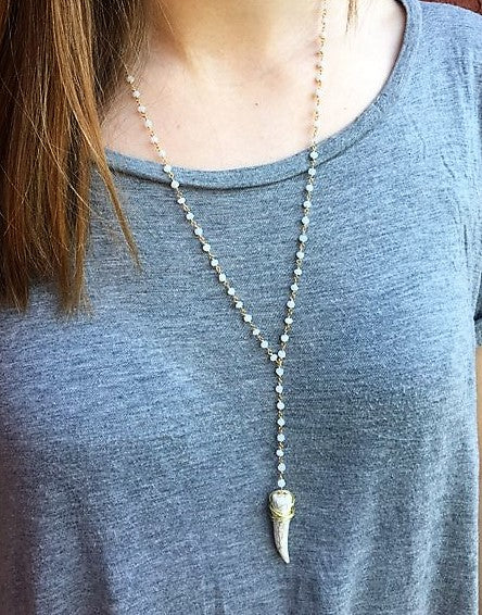 white howlite necklace, rosary necklace, beaded white necklace