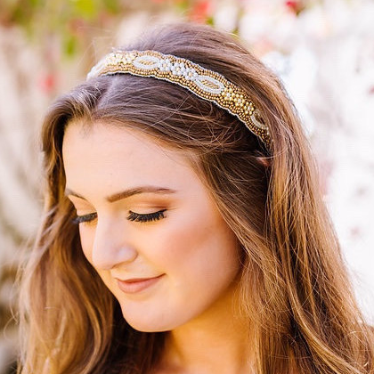 Aubrey Beaded Headband - Gold and white headband