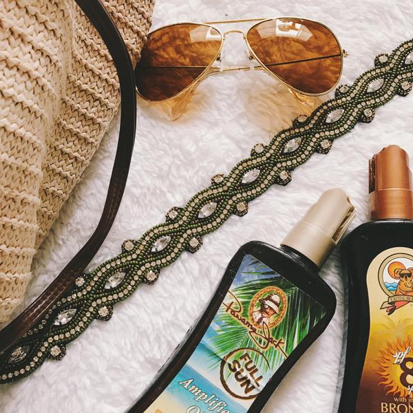 travel headband, adjustable headband, green headband, olive green headband