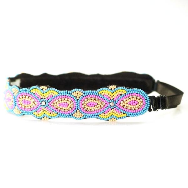 adjustable pink, yellow and blue headband