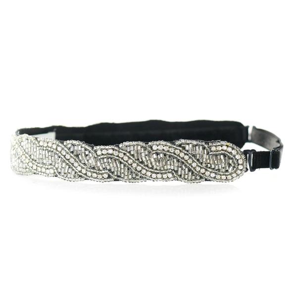 adjustable silver hand beaded headband