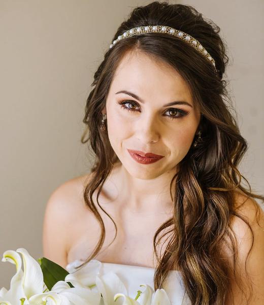 bridal headband with faux pearls and crystals