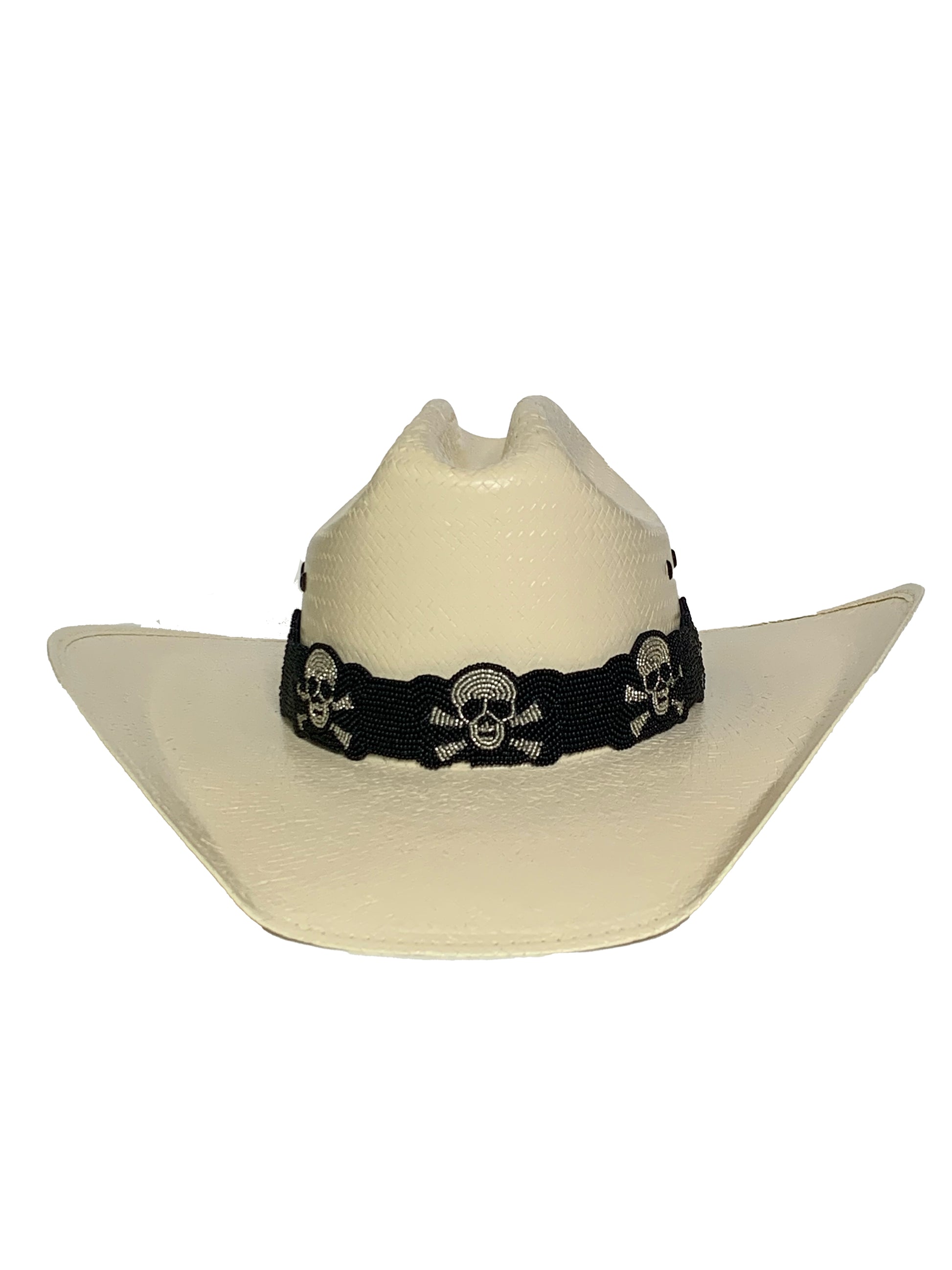 Skull and Crossbones Hat Band | Black and Silver Hat Band | Adjustable Hat Band Brown