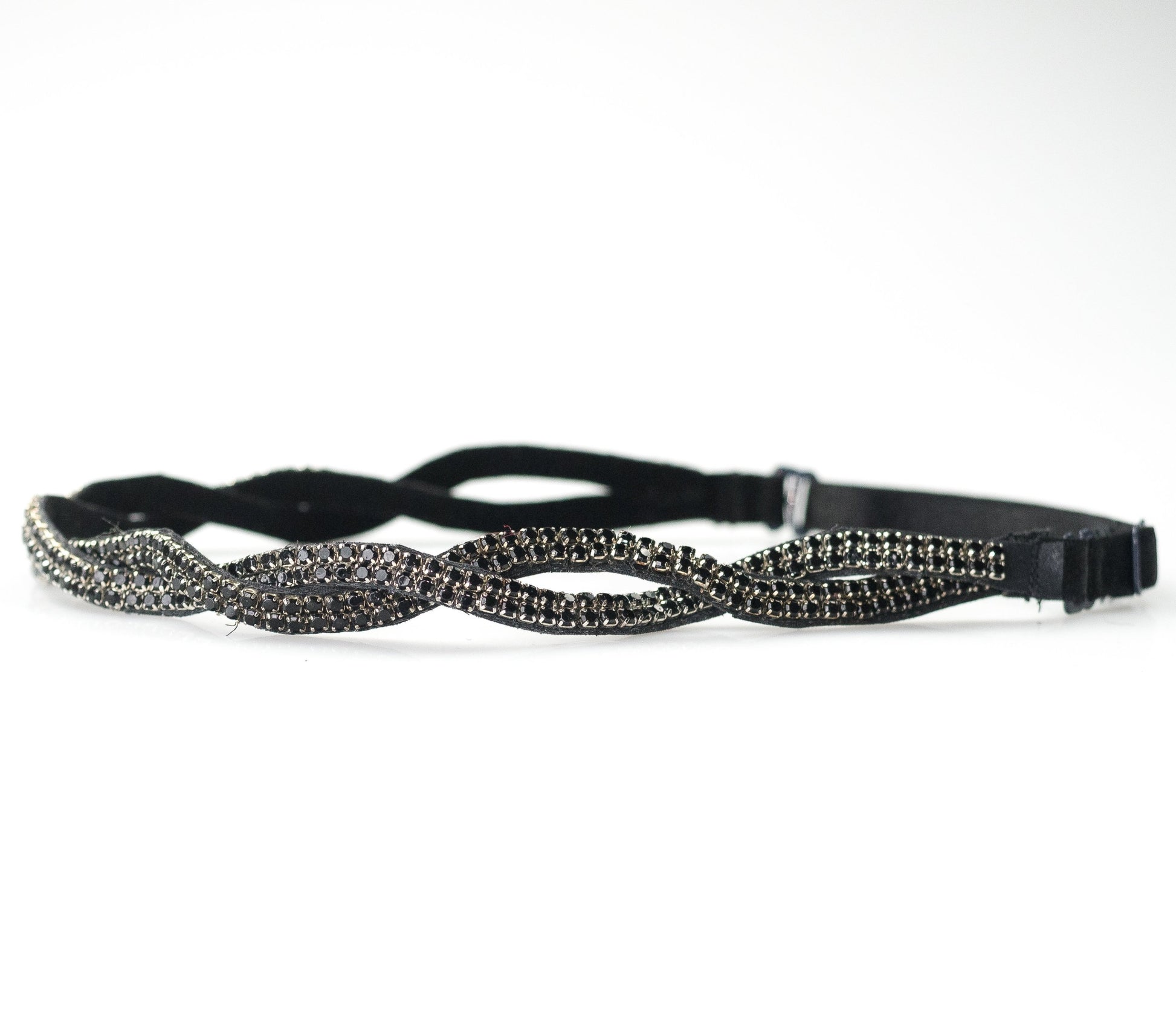 Black bead twisted braid hat band with adjustable elastic