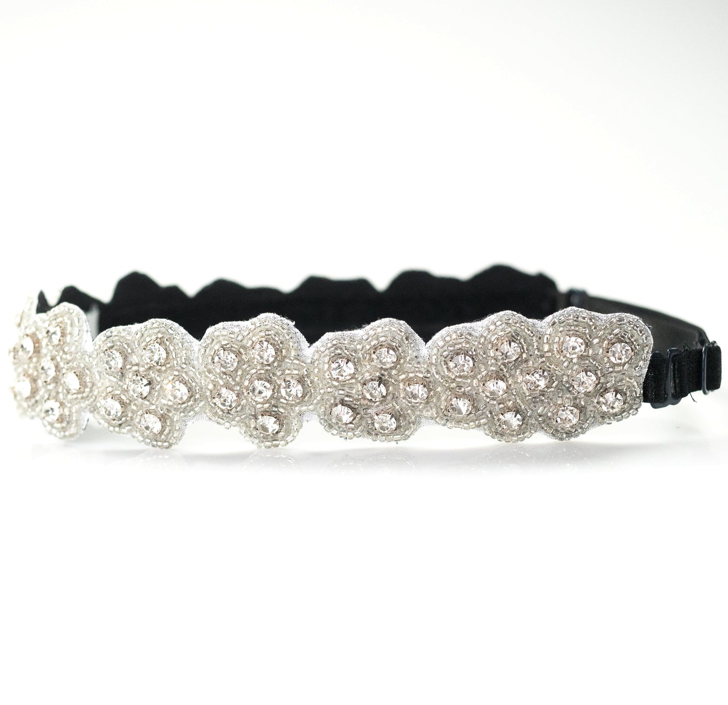 adjustable fashion headband with crystals and clear beads
