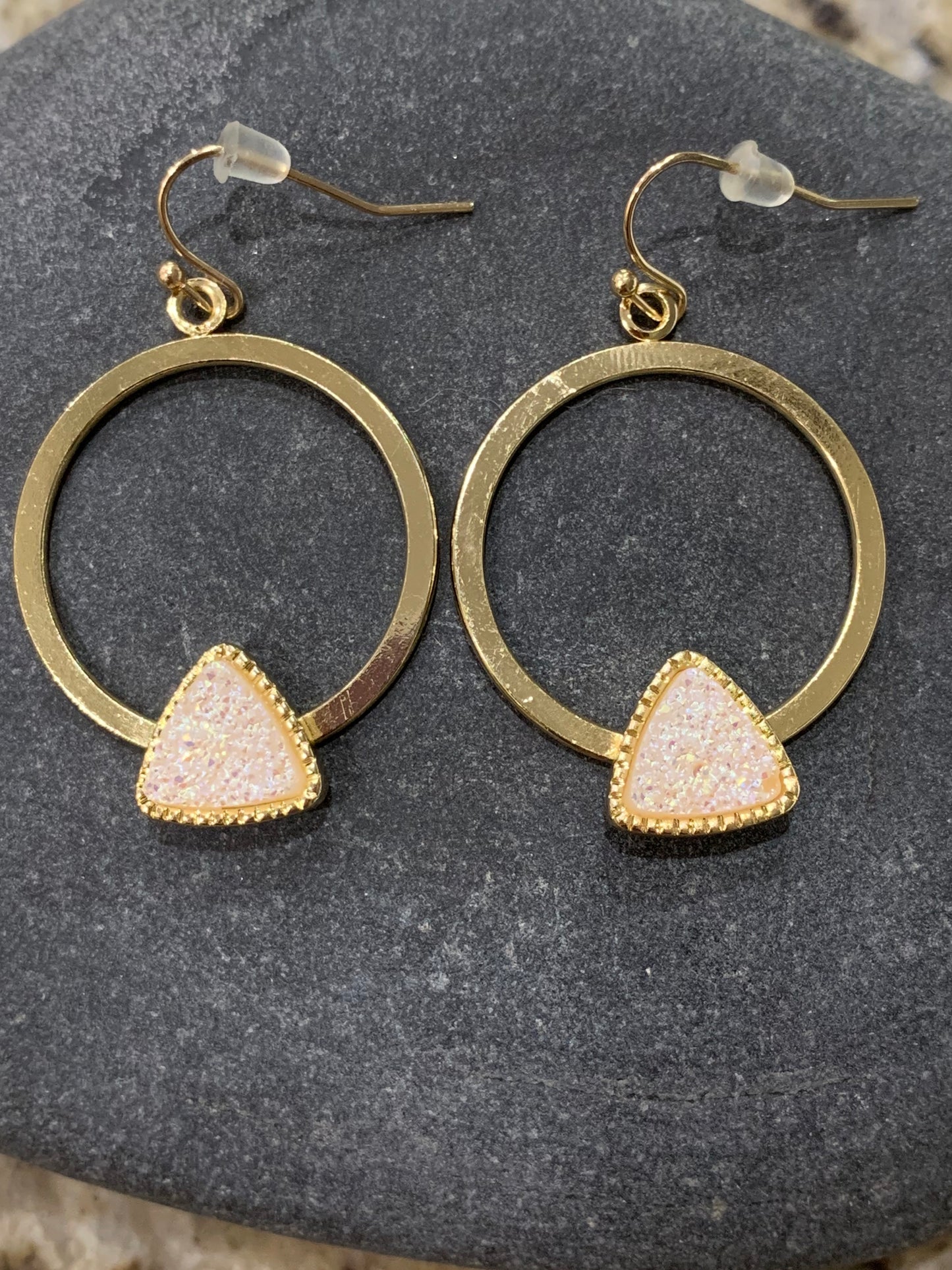 White druzy gold circular earrings