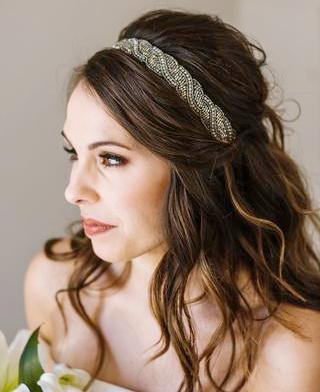 hand beaded jeweled headband for bridal parties