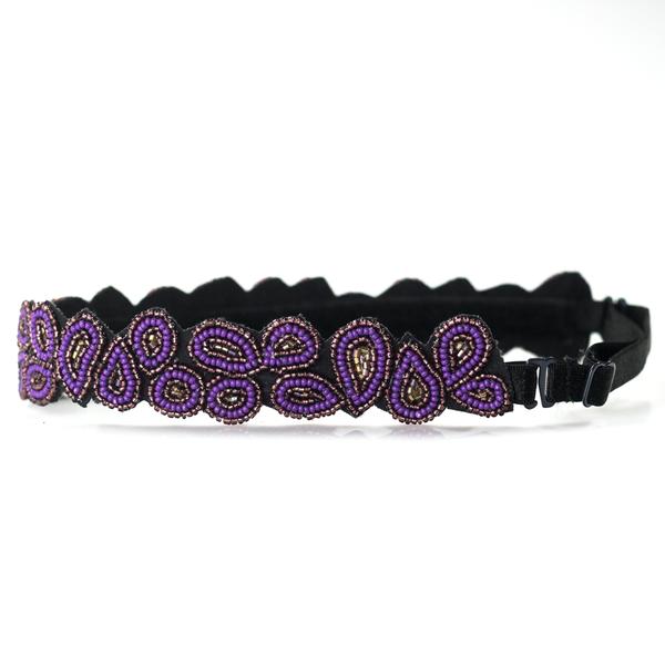 Purple and black paisley Beaded Headband 