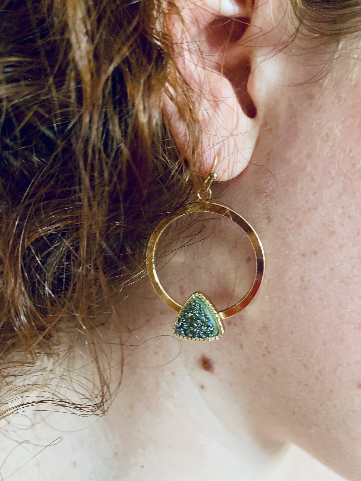 Ana Gold Hoop and Druzy Stone Earrings