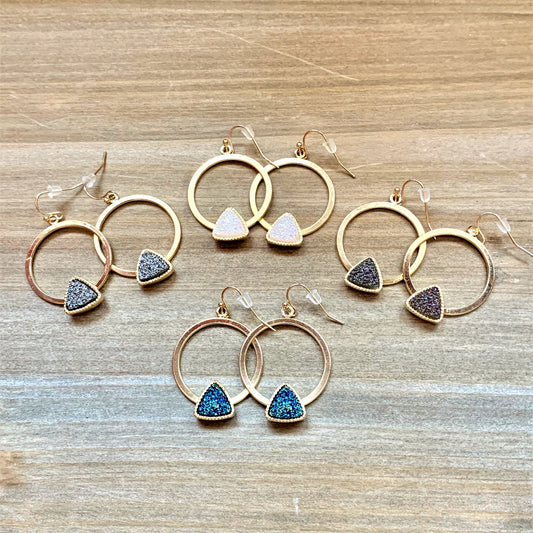 Ana Gold Hoop and Druzy Stone Earrings