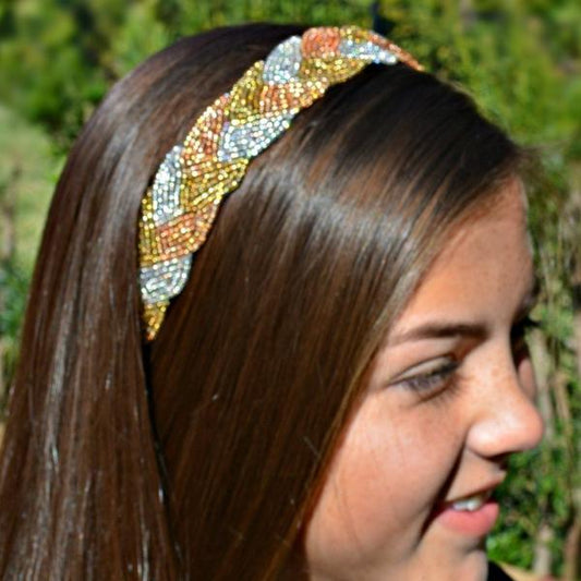 Anna Beaded Headband - Tri- Gold beaded headband