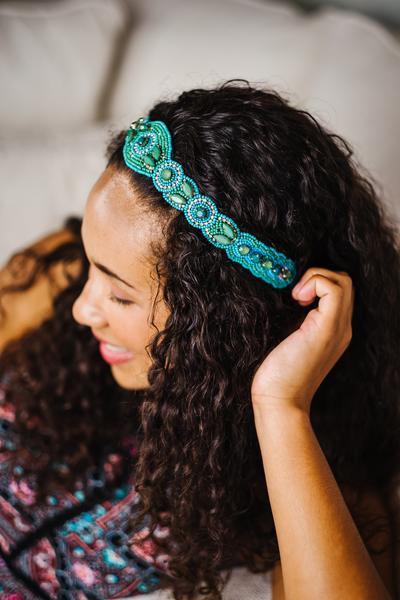 hand beaded turquoise fashion headband