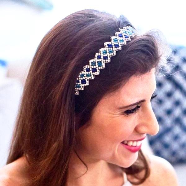 Meghan Beaded Headband - Blue and Turquoise beaded headband