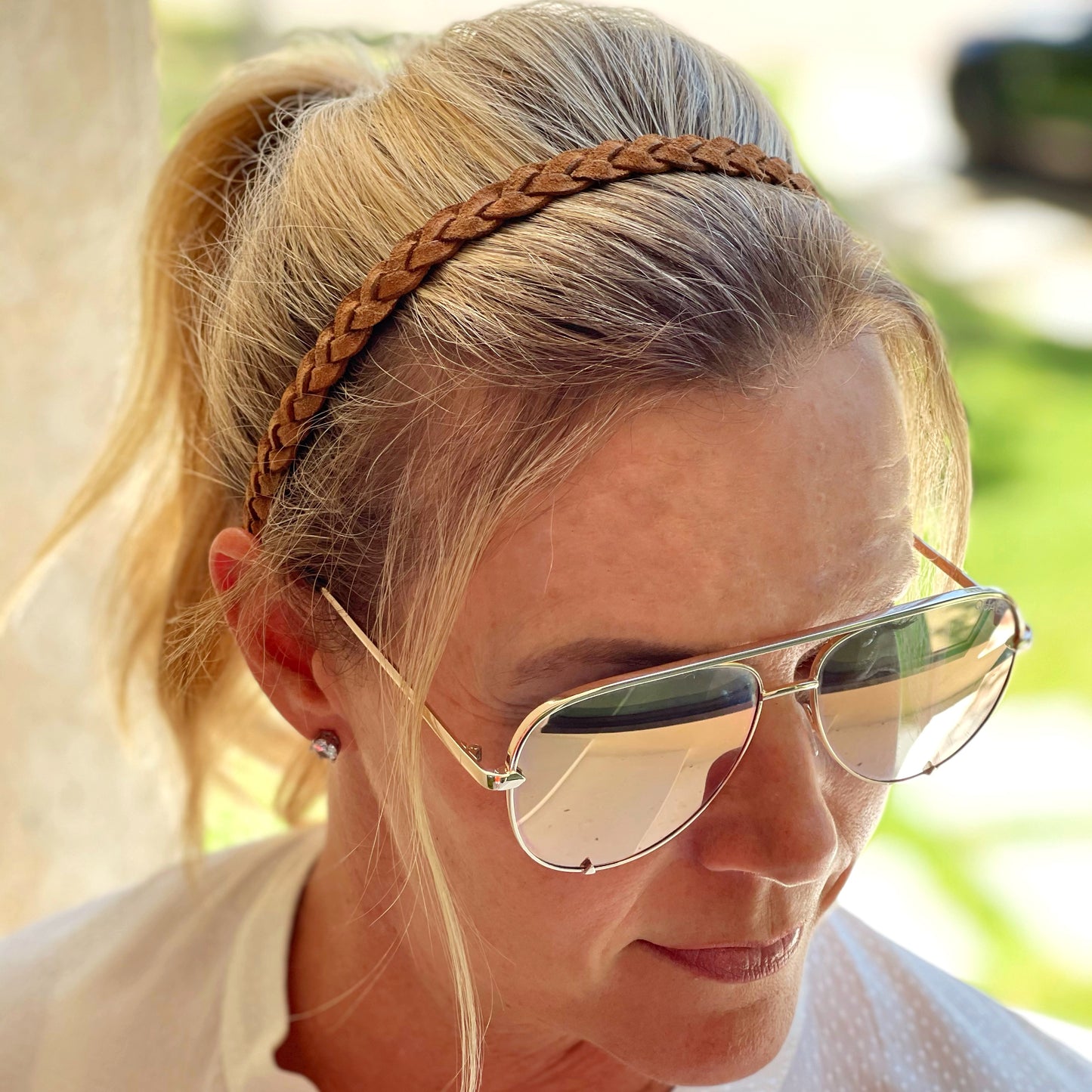 Braided Brown Leather Headband
