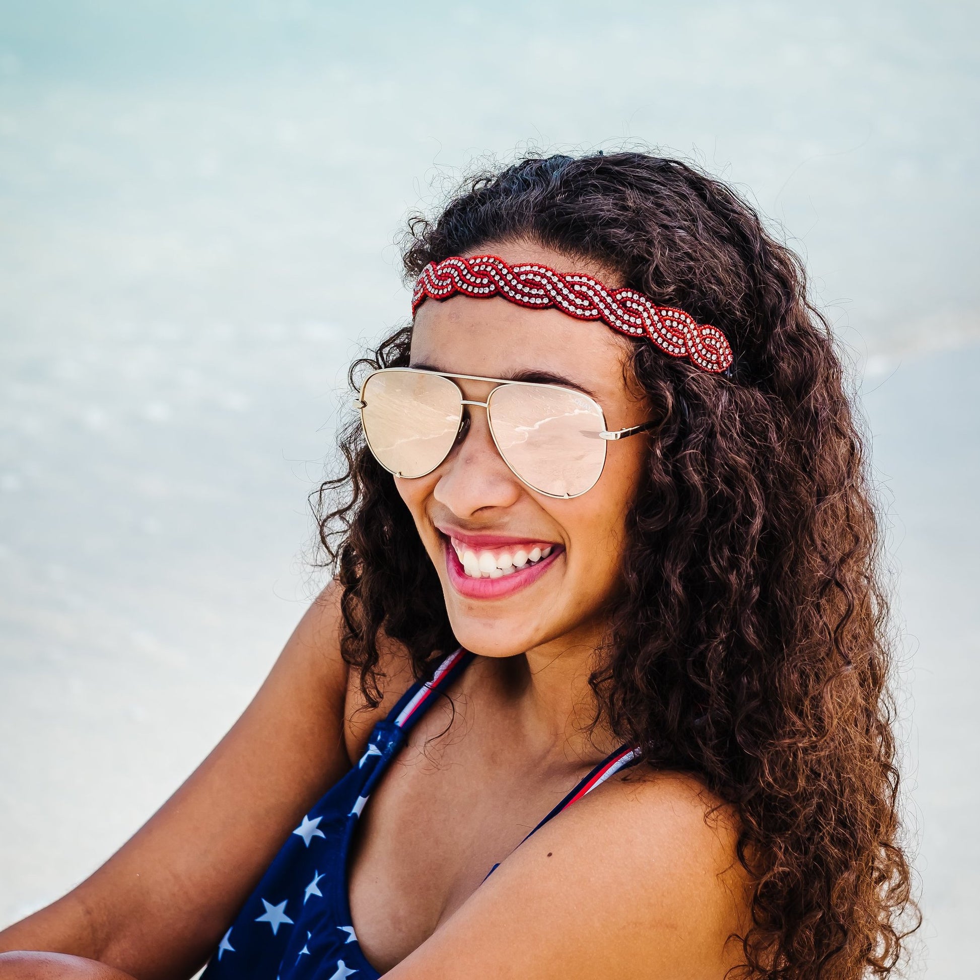 Brooke Beaded Headband - Red headband