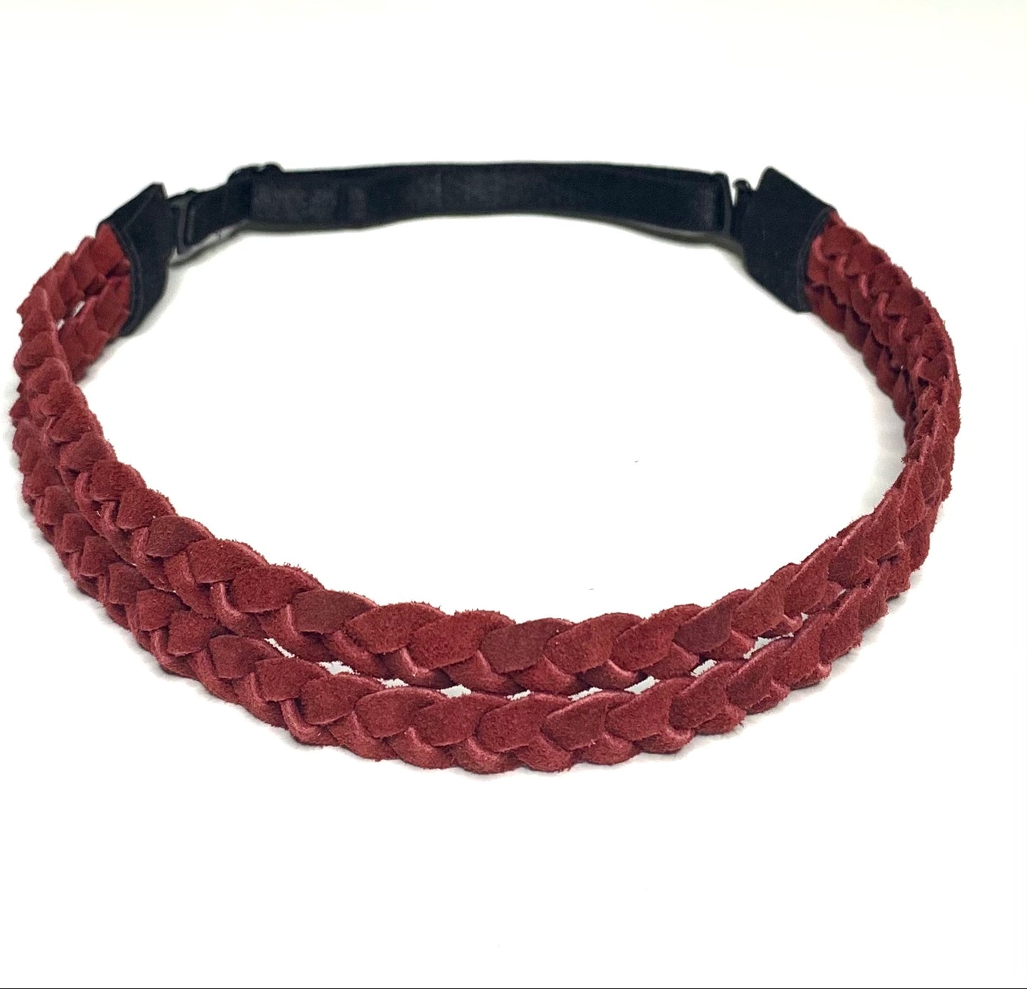 Double Braided Leather Hat Band - Burgundy Red