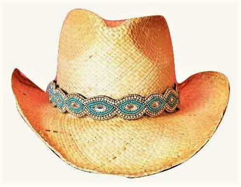 Alexa Turquoise and gold Beaded Cowboy Hat Band 