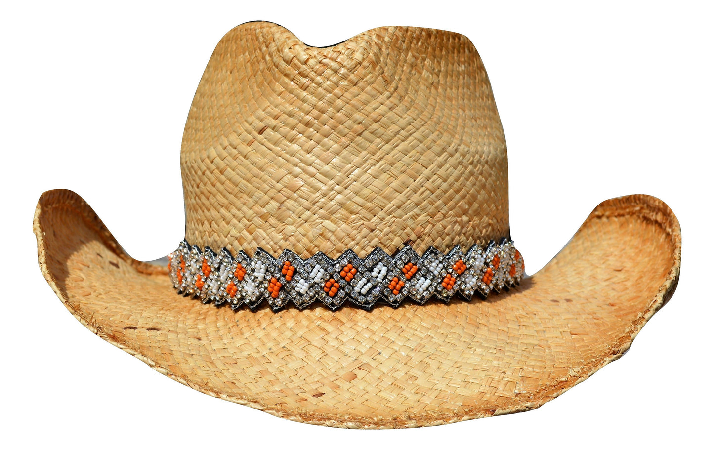 Natalie Orange and White Beaded Cowboy Hat Band 