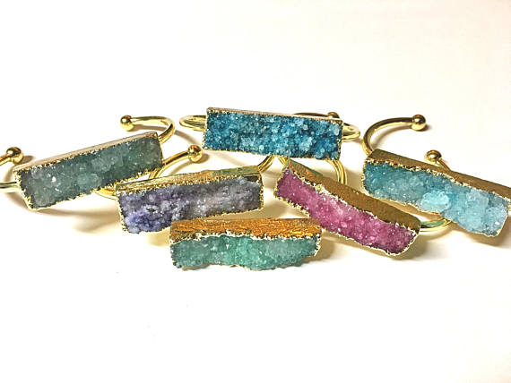 Colored Quartz Druzy Cuff Bracelet - Infinity Headbands by Ambrosia Designs