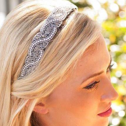 Taylor Beaded Headband -silver beaded headband