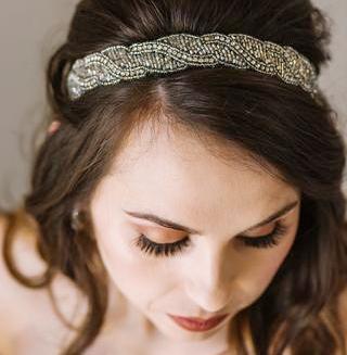 silver beaded headband with crystals