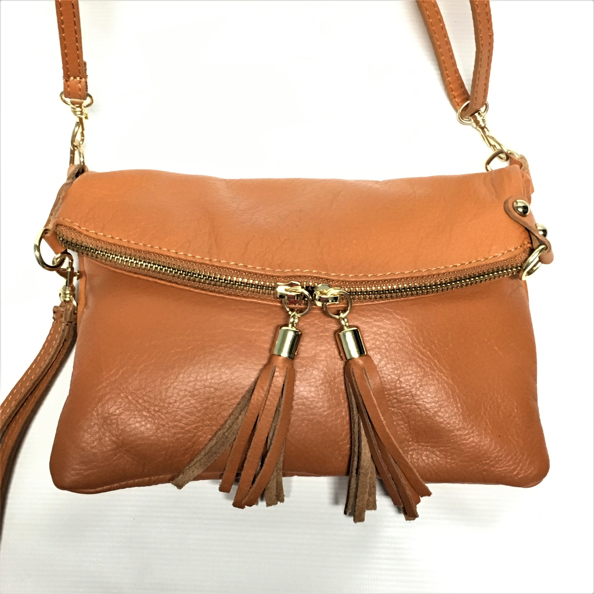 brown leather handbag, italian leather handbag, tassel purse