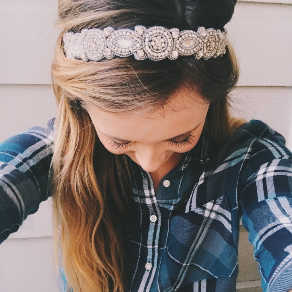 Silver crystal  beaded headband, hand beaded