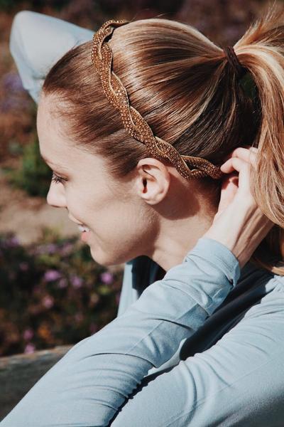 Twisted braid gold headband for ponytail