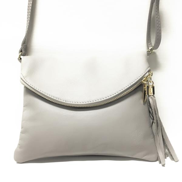 Soft Italian Leather Purse, Gray with zipper closure