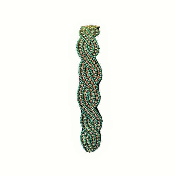 green beaded headband with adjustble elastic strap 