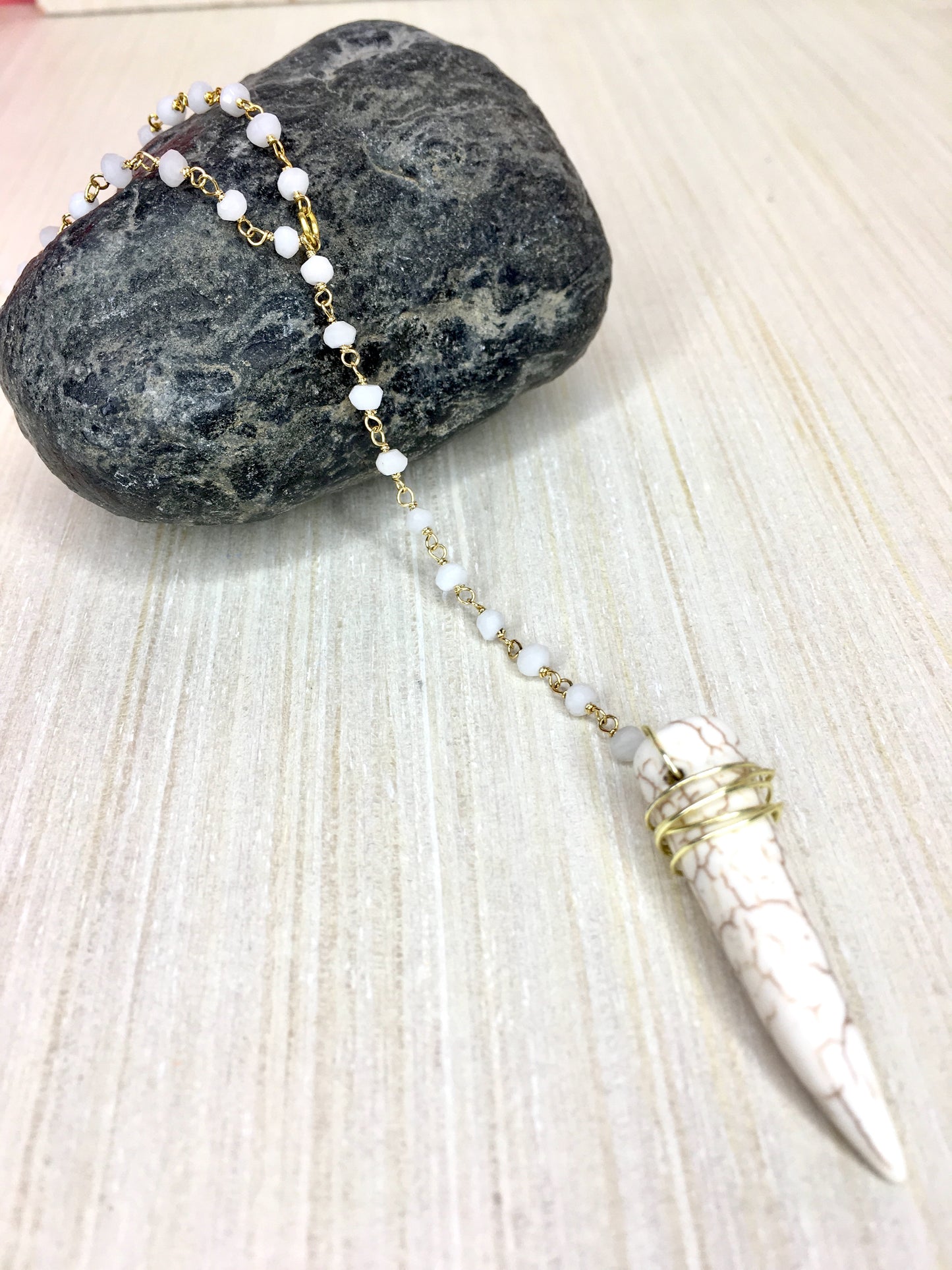beaded howlite and horn necklace