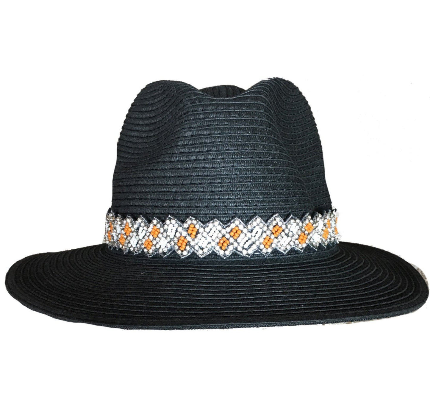 Natalie Orange and White Beaded Hat Band for Sun Hats
