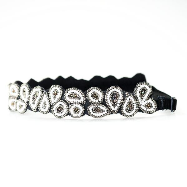 adjustable hand beaded headband with black and with beads