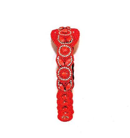 Red hand beaded adjustable headband