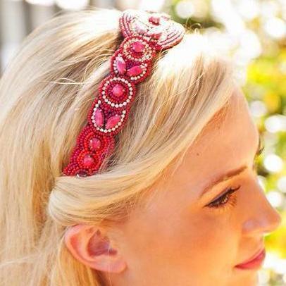 Isabella Beaded Headband - Red hand beaded headband