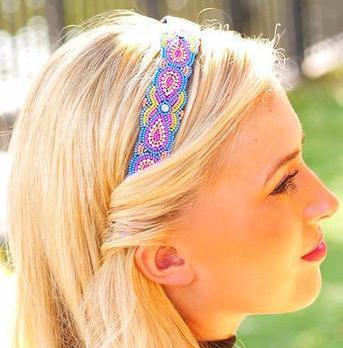 multi colored hand beaded headband