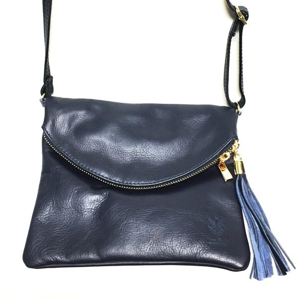 Navy Blue Italian Leather Handbag