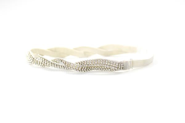 Silver beaded hat band with adjustable elastic