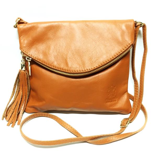 Tan Leather Handbag with Crossbody Strap