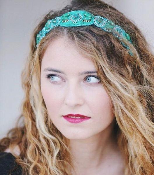 turquoise and green beaded headband, western headband