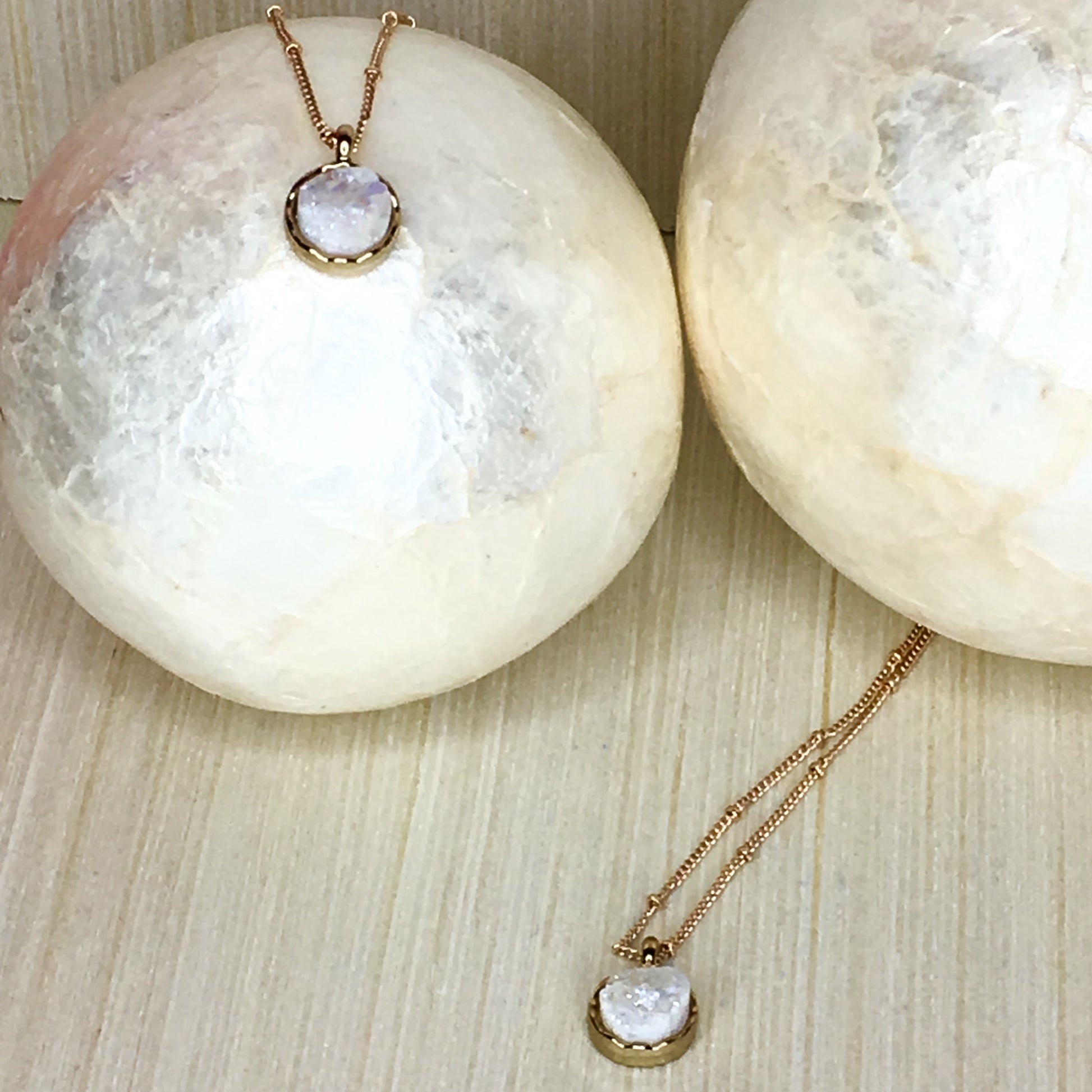 two druzy necklaces, white druzy