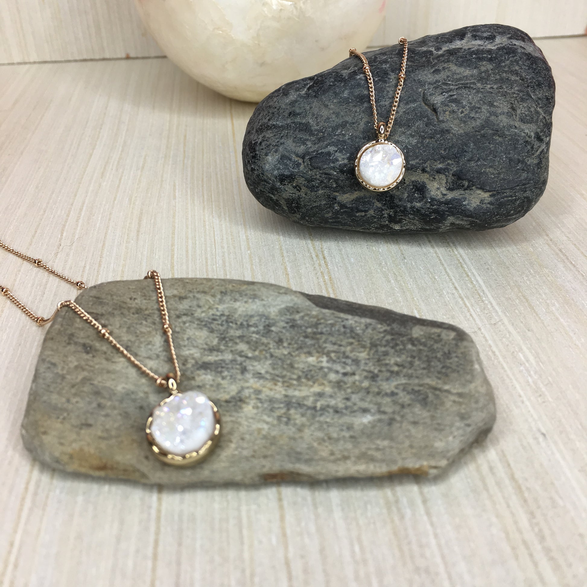 druzy necklaces with gold beaded chain
