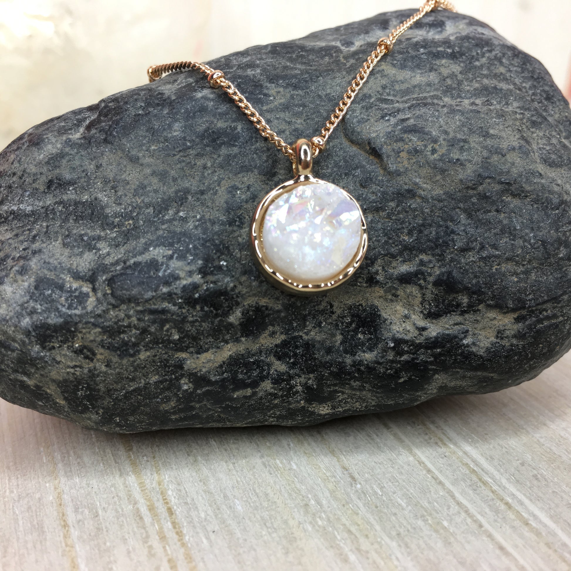 white druzy pendant necklace