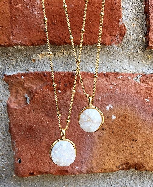 white druzy pendant necklaces